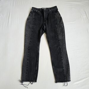 Abercrombie & Fitch The Mom High Rise Jean Jeans Curve Love Black Frayed Hem 25